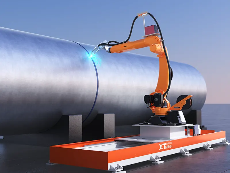 Гибридная лазерная сварочная система HF-D25 в работе, демонстрирующая высокую скорость сварки на толстых стальных пластинах